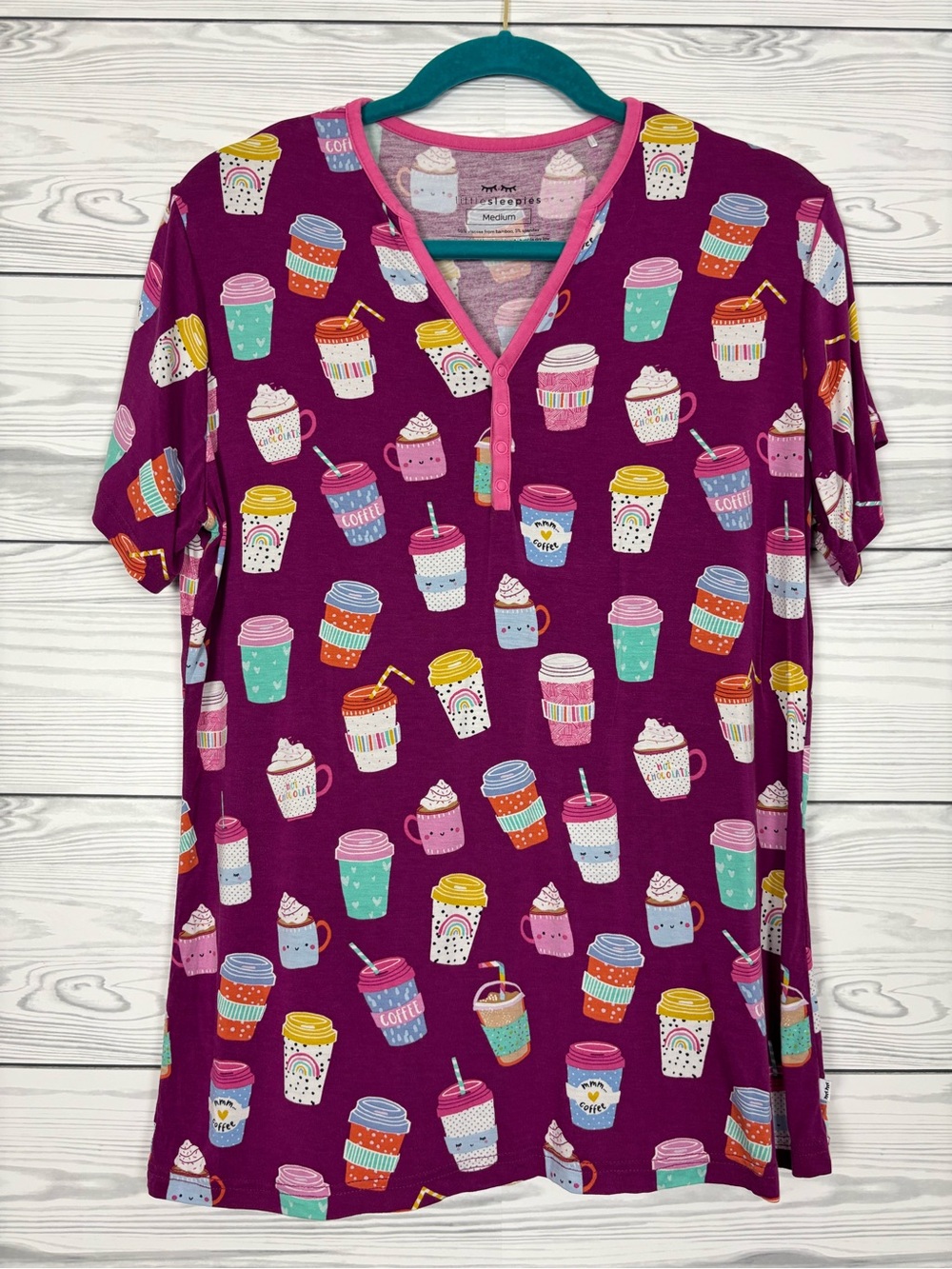 Little Sleepies Women’s latte v neck top shirt size medium pajamas